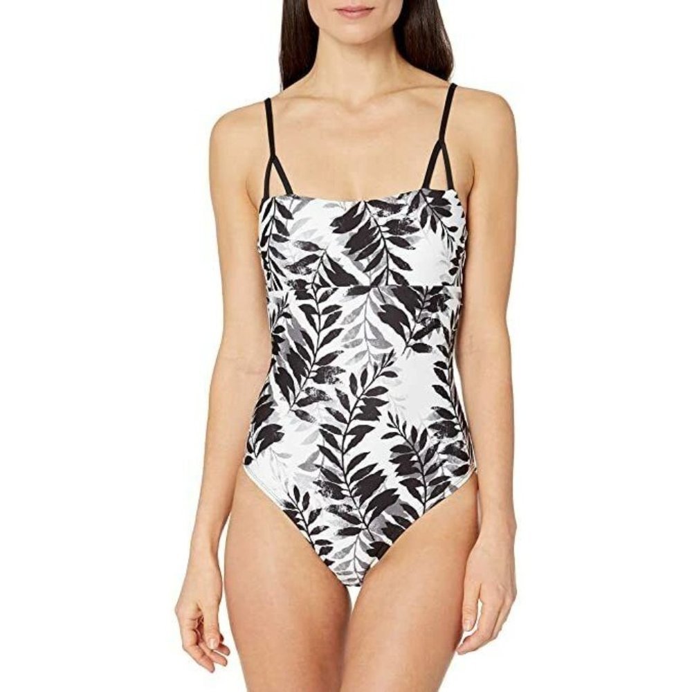 Splendid NWOT S Adrift One-Piece Swimsuit Black & White Tropical Print